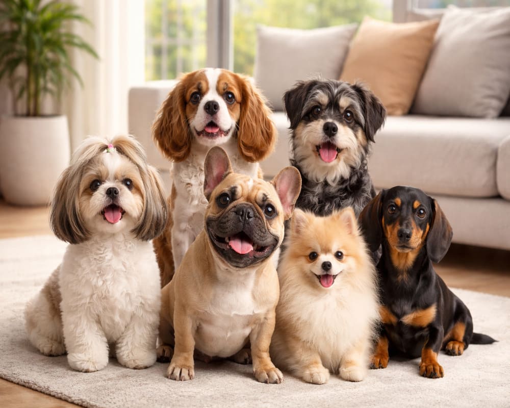 cachorros para apartamento reunidos em sala aconchegante ideais